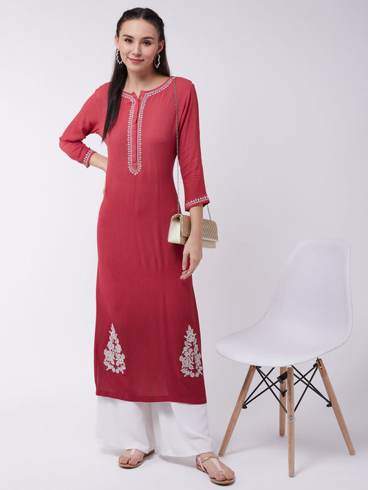 Ombre Embroidered Straight Fit Kurta