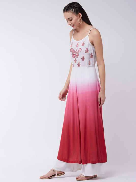 Ombre Embroidered Strappy Tiered Kurta