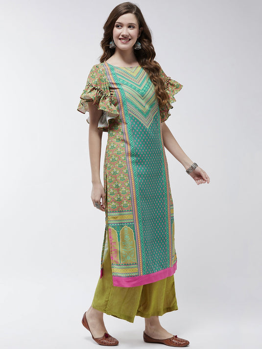 Jaipur Haat Placement Kurta With Flared Sleeves