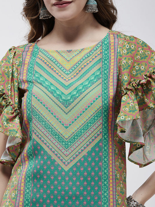 Jaipur Haat Placement Kurta With Flared Sleeves