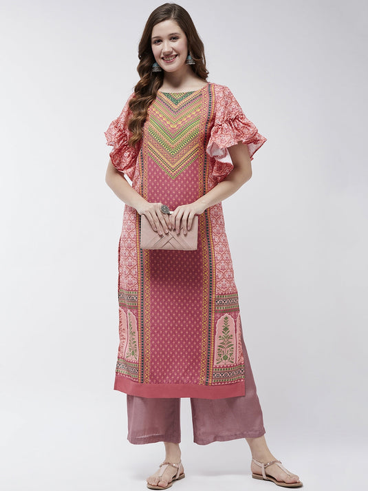 Jaipur Haat Placement Kurta With Flared Sleeves