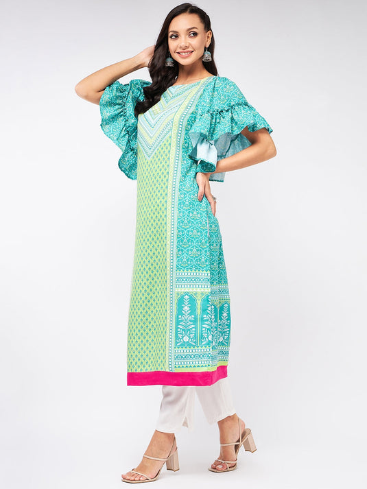 Jaipur Haat Placement Kurta With Flared Sleeves