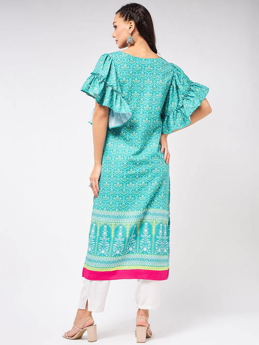 Jaipur Haat Placement Kurta With Flared Sleeves