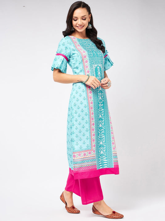 Jaipur Haat Placement Kurta With Box-Pleat Sleeves