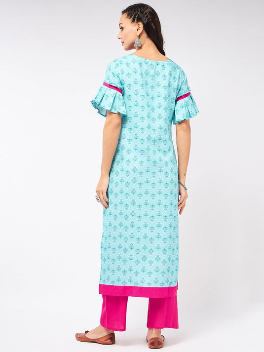 Jaipur Haat Placement Kurta With Box-Pleat Sleeves