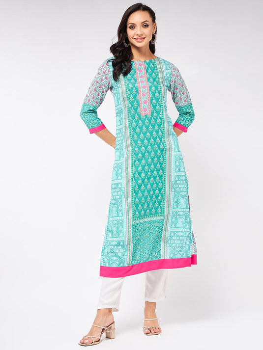 Jaipur Haat Placement Quarter Sleeves Kurta