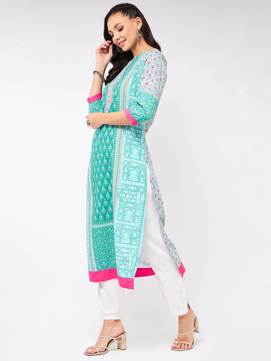 Jaipur Haat Placement Quarter Sleeves Kurta