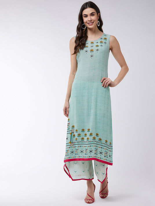 Pastel Printed Sleeveless Kurta