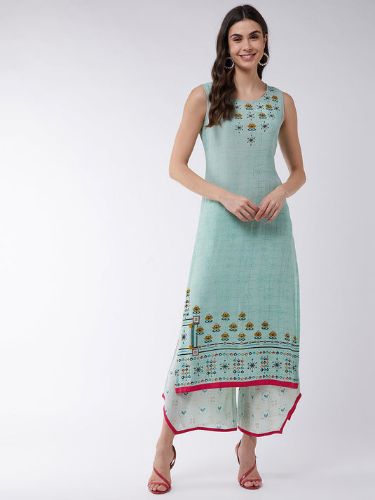 Pastel Printed Sleeveless Kurta