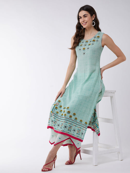 Pastel Printed Sleeveless Kurta