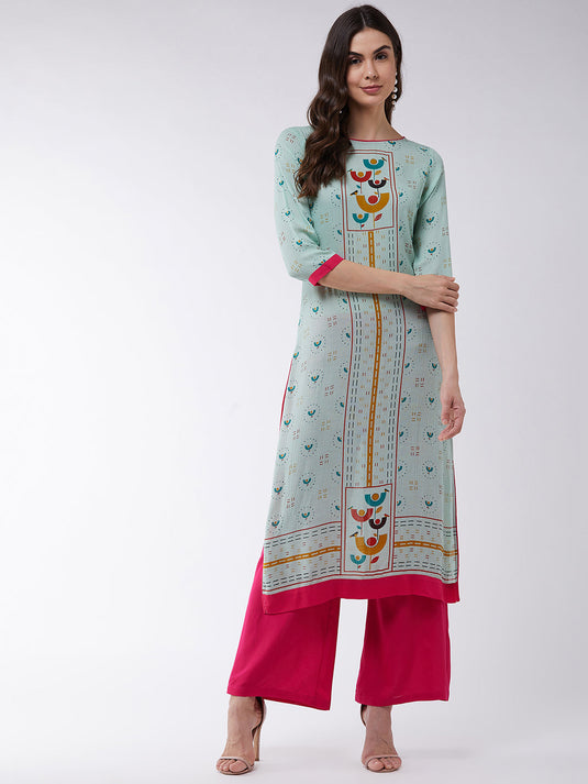 Pastel Placement Printed Long Kurta