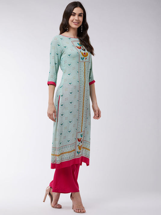 Pastel Placement Printed Long Kurta