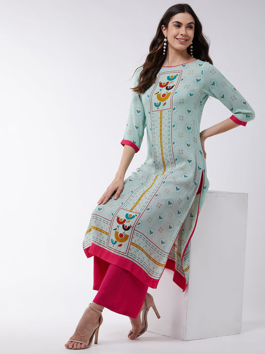 Pastel Placement Printed Long Kurta