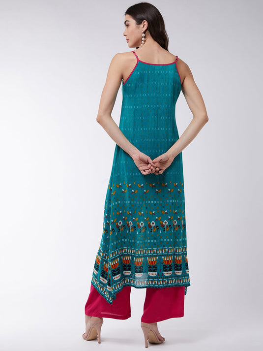 Pastel Printed Angarkha Double Layer Kurta