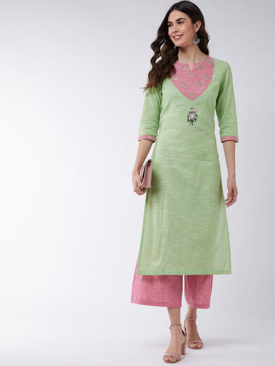 Embroidered Chambray Kurta