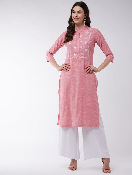 Yoke Embroidered Chambray Kurta