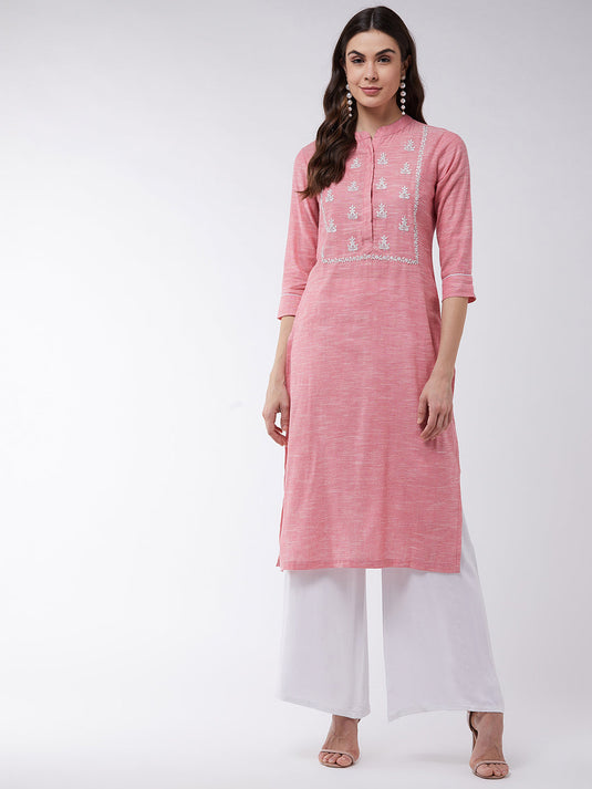 Yoke Embroidered Chambray Kurta