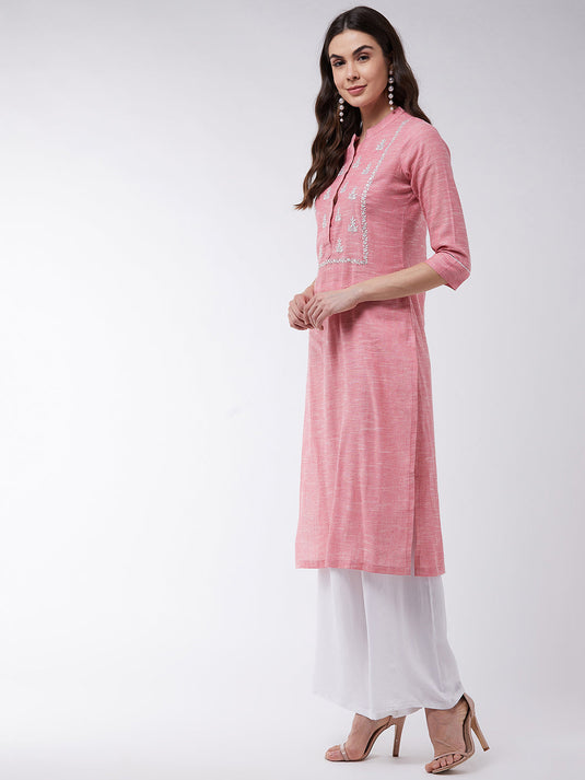 Yoke Embroidered Chambray Kurta