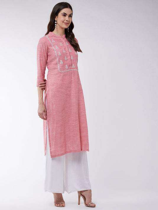 Yoke Embroidered Chambray Kurta