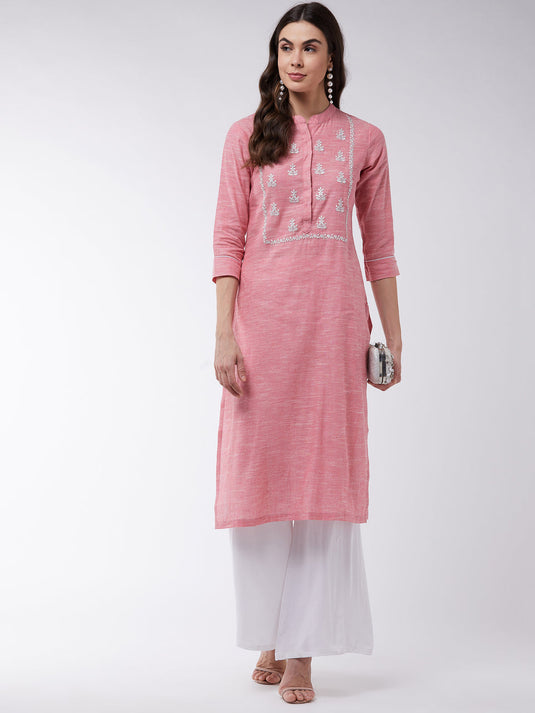 Yoke Embroidered Chambray Kurta