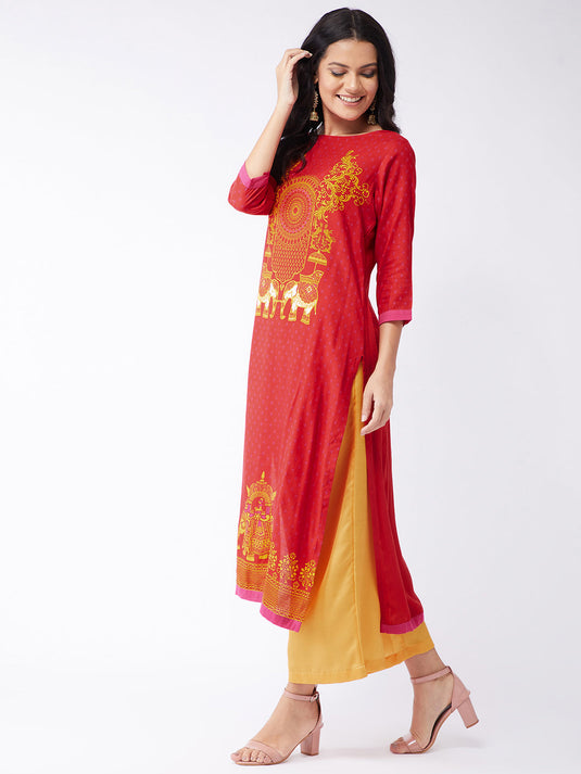 Digital Print Centre Placement Sindoor Kurta