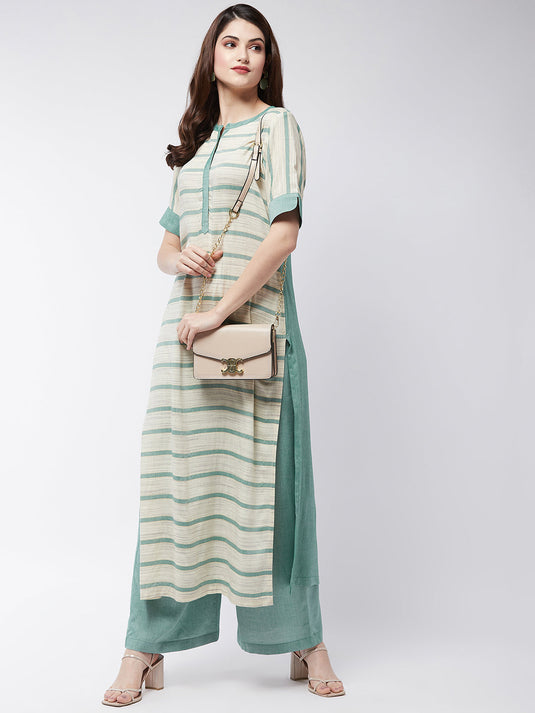 Soaked In Pastels Stripes Straight-Fit Long Kurta