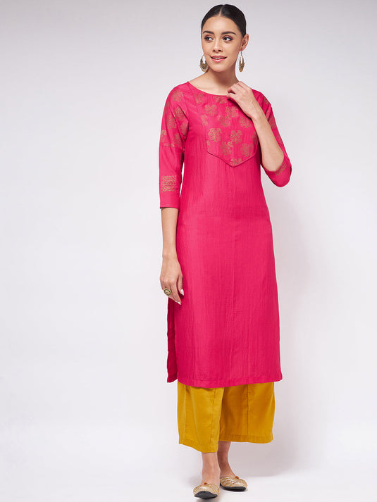 Shringaar Pink Block Printed Yoke Straight Fit Kurta