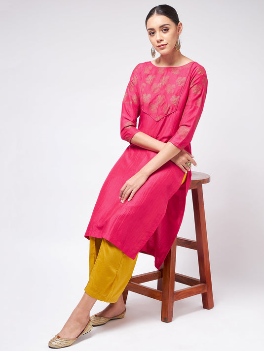 Shringaar Pink Block Printed Yoke Straight Fit Kurta