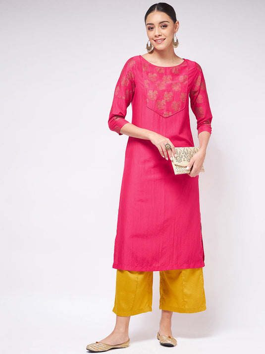 Shringaar Pink Block Printed Yoke Straight Fit Kurta