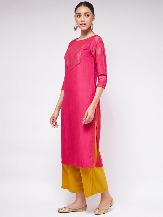 Shringaar Pink Block Printed Yoke Straight Fit Kurta