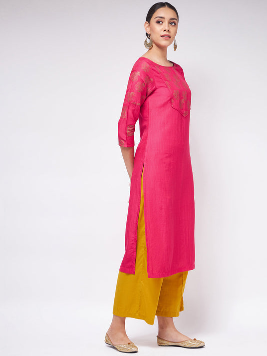 Shringaar Pink Block Printed Yoke Straight Fit Kurta