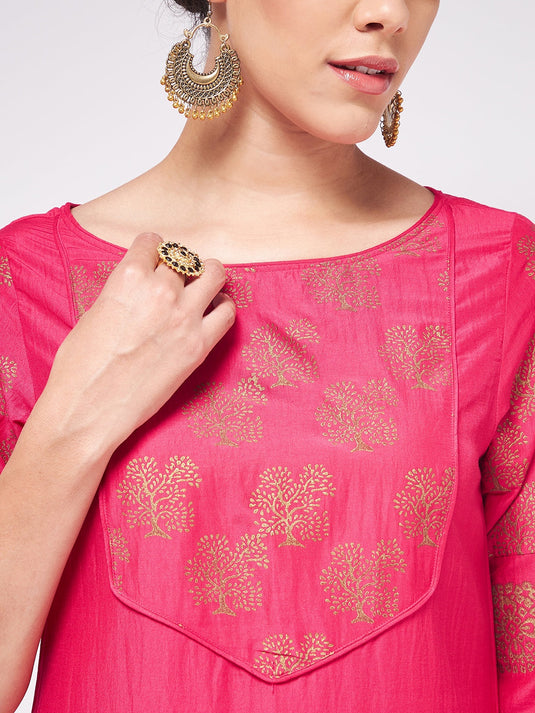 Shringaar Pink Block Printed Yoke Straight Fit Kurta