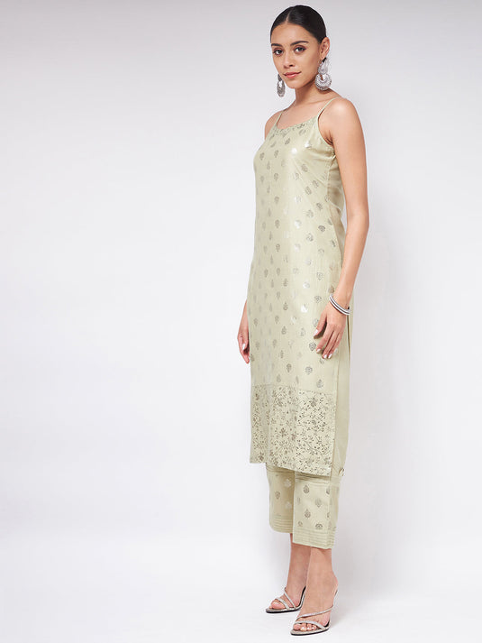 Pista Festive Foil Printed Sleeveless Strappy Kurta