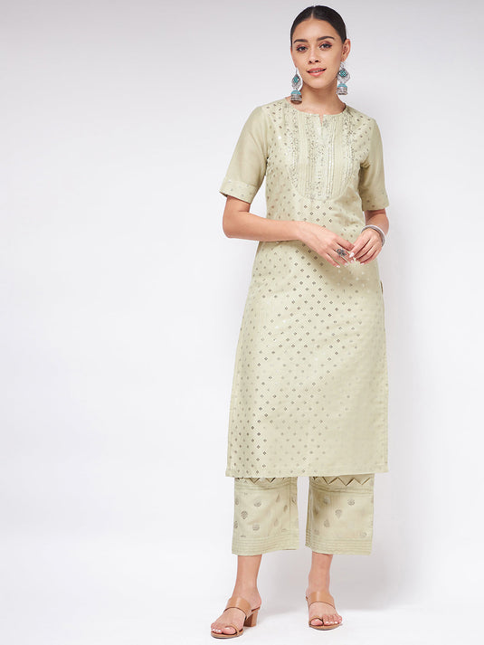 Pista Festive Foil Printed Straight-Fit Kurta