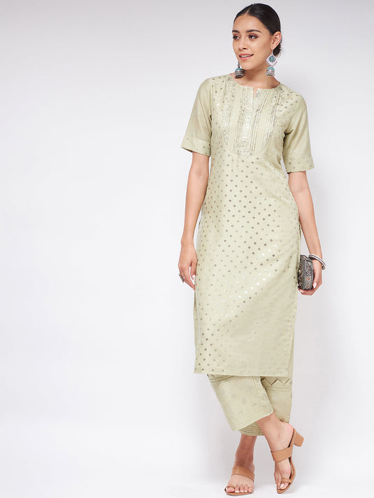 Pista Festive Foil Printed Straight-Fit Kurta