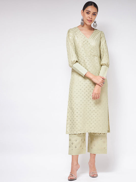 Pista Festive Foil Printed Kurta With Stylish Cuff