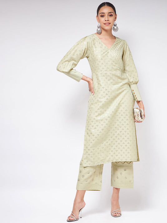 Pista Festive Foil Printed Kurta With Stylish Cuff