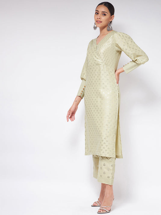 Pista Festive Foil Printed Kurta With Stylish Cuff