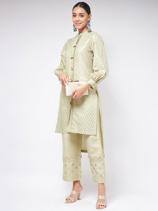 Pista Festive Foil Printed Shirt Style Kurta With High-Low Hemline