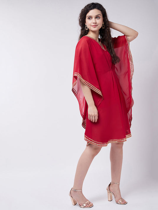 Red Kaftan Dress With Lace Details