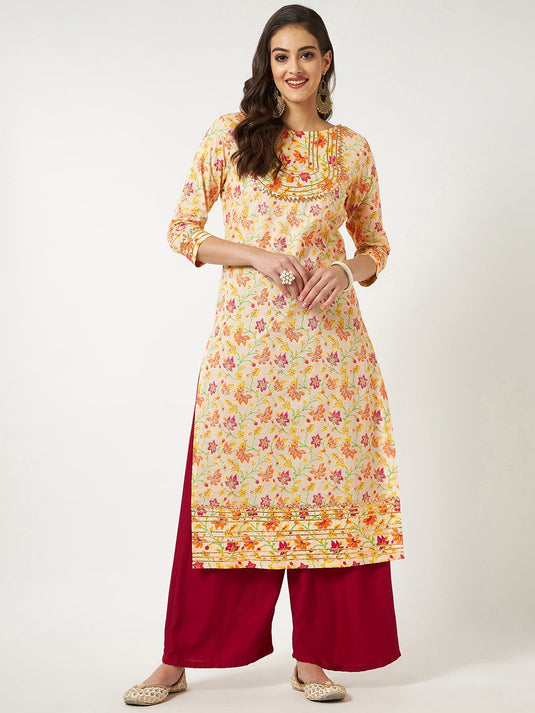 Printed Kurta With Gold Lace Details