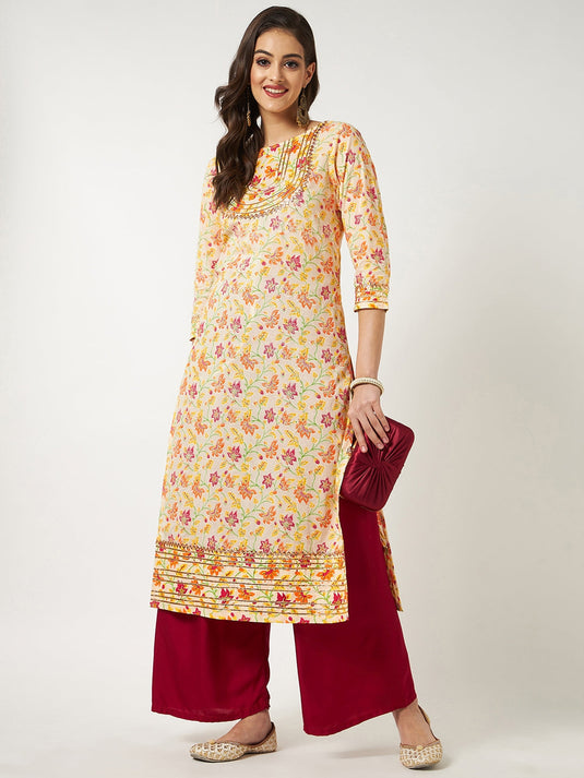 Printed Kurta With Gold Lace Details