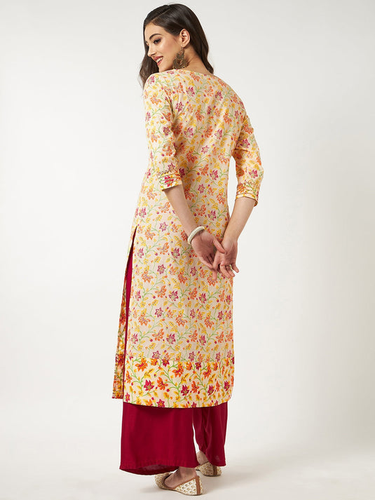 Printed Kurta With Gold Lace Details