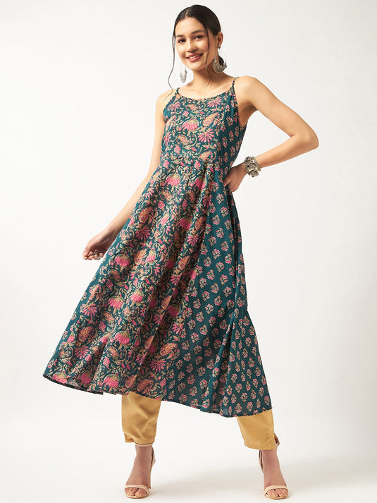 Printed Sleeveless Flared Kurta