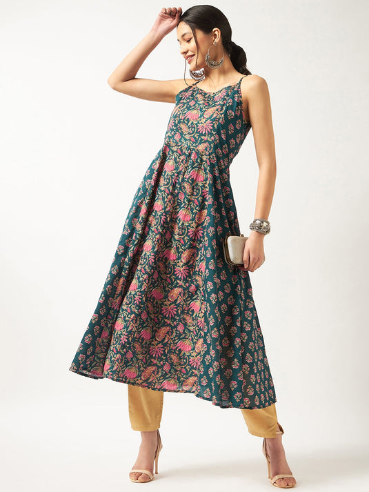 Printed Sleeveless Flared Kurta