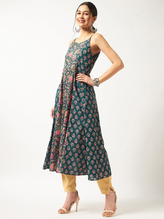 Printed Sleeveless Flared Kurta