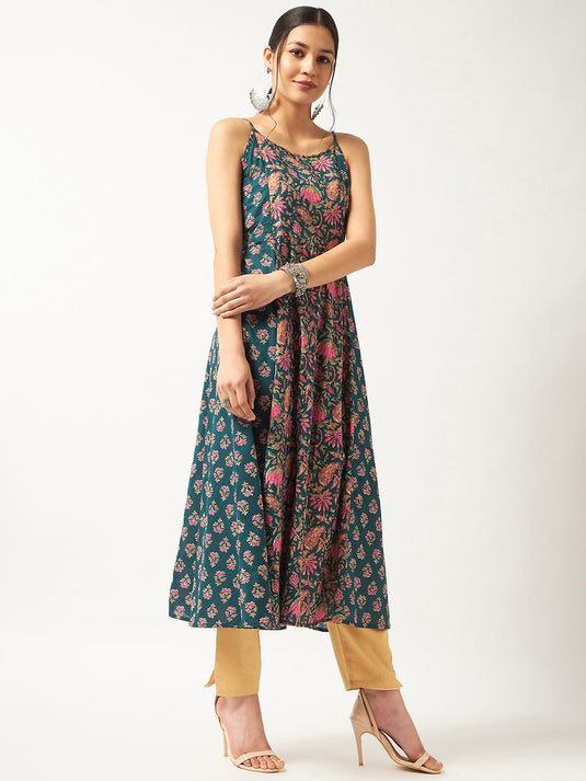 Printed Sleeveless Flared Kurta