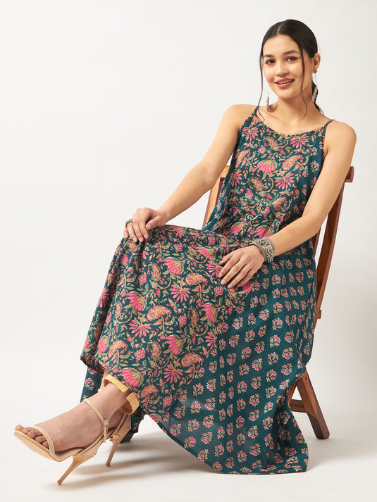 Printed Sleeveless Flared Kurta