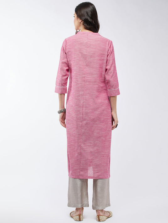 Chambray Floral Embroidered Kurta