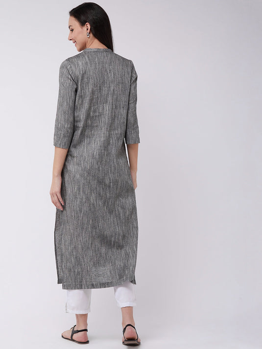 Chambray Embroidered Kurta With Overlap Angarkha Style